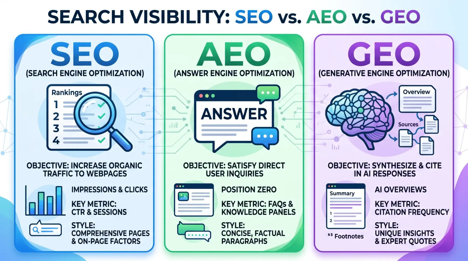 SEO vs. AEO vs. GEO: The Complete Guide to Search Visibility